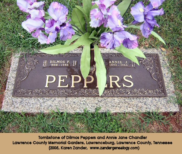 Tombstone of Dilmos Peppers and Annie Chandler