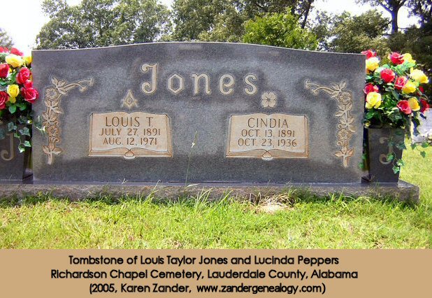 Tombstone of Louis Jones and Lucinda Peppers